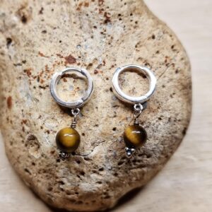 Tigers Eye Huggie Hoop Earrings. Crystal Reiki Jewelry Uk. 12mm 925 Sterling Silver Hoops. Capricorn Jewellery Tigers Eye Huggie Hoop Earrings. Crystal Reiki Jewelry Uk. 12mm 925 Sterling Silver Hoops. Capricorn Jewellery