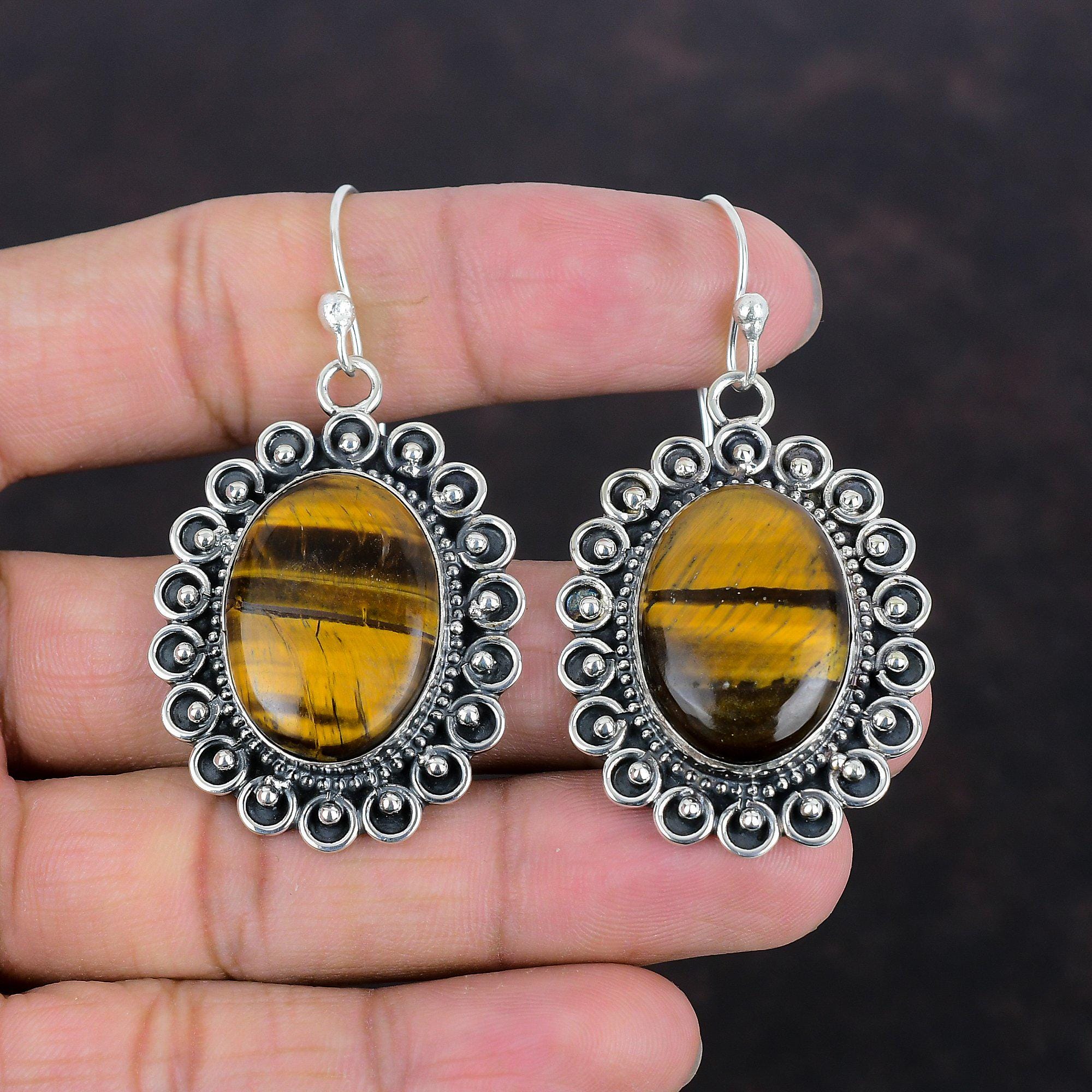 Tiger's Eye Sterling Silver Earrings: Handmade Gemstone Jewelry