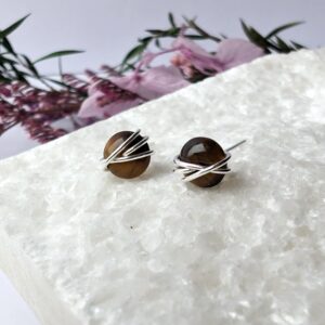 TIGER'S EYE Stud Earrings Sterling Silver 14K Gold Filled Jewellery Wire Wrapped Gift For Her Dainty Earring Studs TIGER'S EYE Stud Earrings Sterling Silver 14K Gold Filled Jewellery Wire Wrapped Gift For Her Dainty Earring Studs