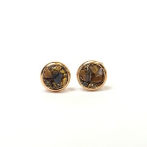 Yellow Tiger Eye Crushed Stone Rose Gold Plated Stainless Steel 6mm Stud Earrings Yellow Tiger Eye Crushed Stone Rose Gold Plated Stainless Steel 6mm Stud Earrings