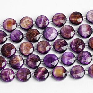 10mm Purple Tiger Eyes Beads Grade Aa Natural Gemstone Faceted Coin Loose Beads 15" Bulk Lot Options