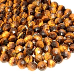 10mm Yellow Tiger Eye Gemstone Grade AAA Faceted Round Loose Beads 16 inch Full Strand LOT 1,2,6,12 and 50 (80005647-472)