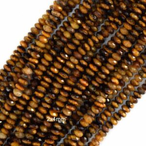 2x4mm Natural Micro Faceted Tiger Eye Rondelle Button Beads 15" Strand