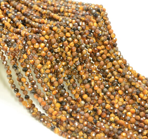 3mm Tiger Eye Gemstone Yellow Micro Faceted Round Grade Aaa Beads 15inch Bulk Lot 1,6,12,24 And 48 (80010156-a195)