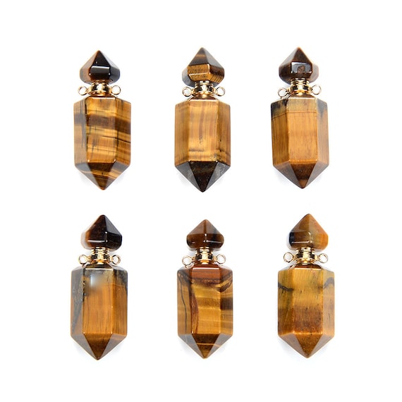 43x15mm Natural Yellow Tiger Eye Gemstone Perfume Bottle Pendant Faceted Point, Essential Oil Bottle Beads 1 Bead (80017241-p71)