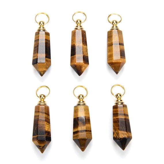 47x15mm Natural Yellow Tiger Eye Gemstone Perfume Bottle Pendant Faceted Point, Essential Oil Bottle Beads 1 Bead (80017251-p71) 47x15mm Natural Yellow Tiger Eye Gemstone Perfume Bottle Pendant Faceted Point, Essential Oil Bottle Beads 1 Bead (80017251-p71)