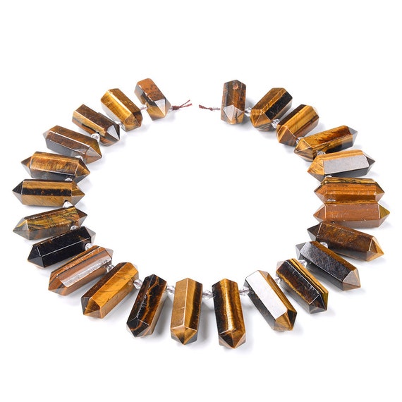50x13-28x13mm Cognac Yellow Tiger Eye Gemstone Gradated Top Drilled Faceted Points Beads 15.5 Inch Full Strand Bulk Lot(80016540-s16)
