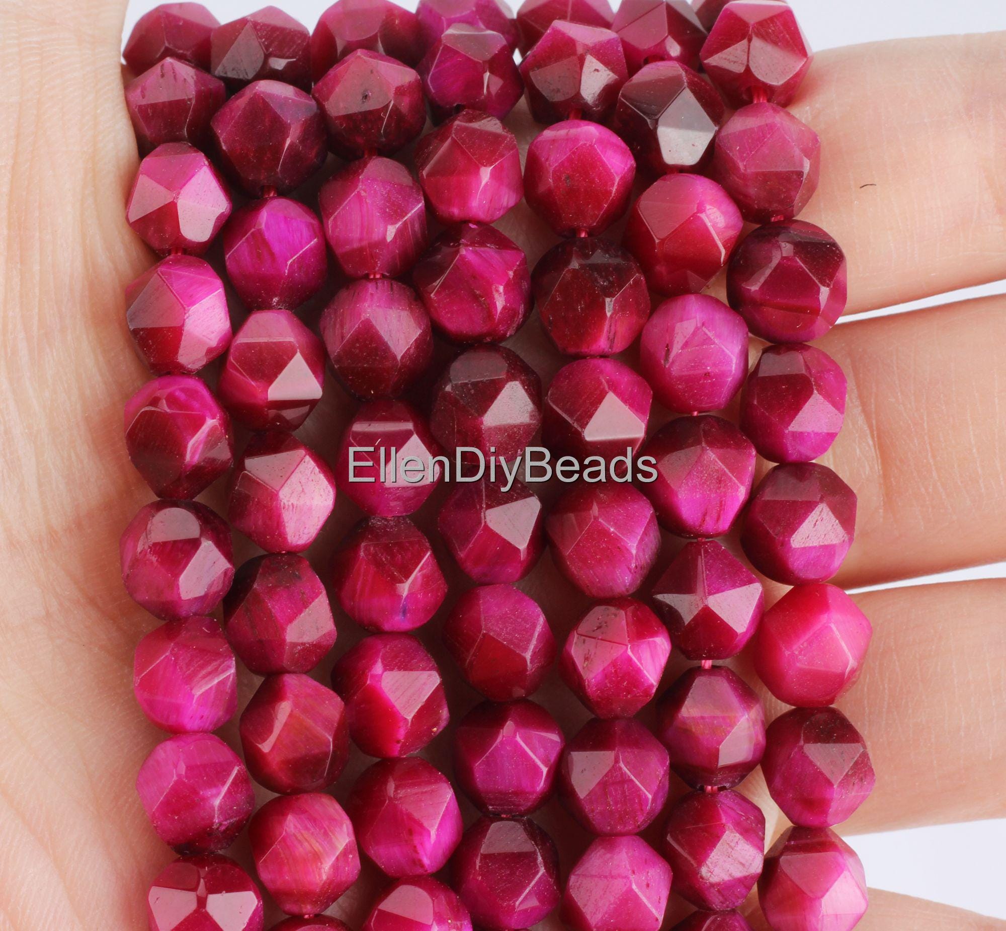 6/8/10mm Rose Red Faceted Tiger Eye, Pink Diamond Cut Beads, Loose Beading Supplies, Diy Gift For Friend, Jewelry Making--15 Inches--qm0066
