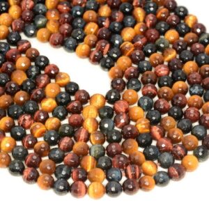 6mm Multi Color Tiger Eye Gemstone Grade AAA Faceted Round Loose Beads 15.5 inch Full Strand LOT 1,2,6,12 and 50 (80005648-472)
