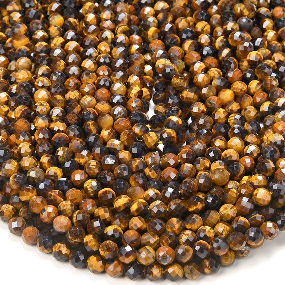 6mm Natural Cognac Yellow Tiger Eye Gemstone Grade A Micro Faceted Round Beads 15 Inch Full Strand Bulk Lot 1,2,6,12 And 50 (80016347-p58)