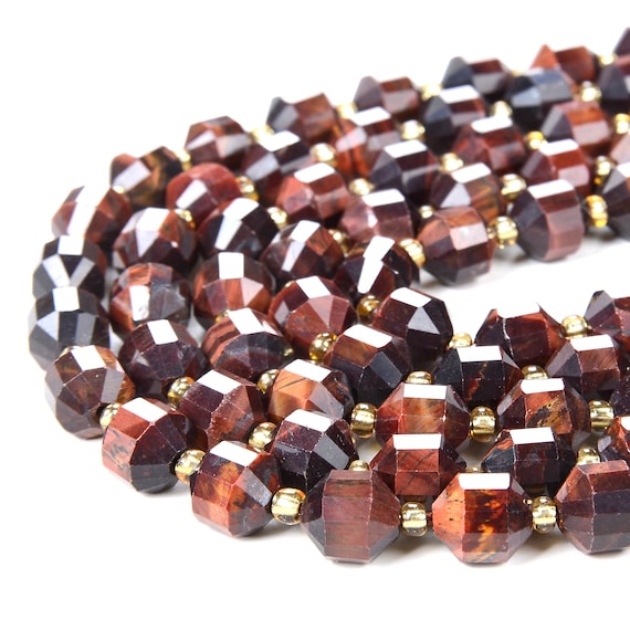 6mm Red Tiger Eye Gemstone Faceted Prism Double Point Cut Loose Beads Bulk Lot 1,2,6,12 And 50 (d37)