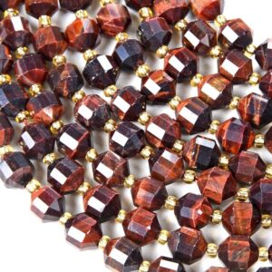 6MM Red Tiger Eye Gemstone Faceted Prism Double Point Cut Loose Beads BULK LOT 1,2,6,12 and 50 (D37)