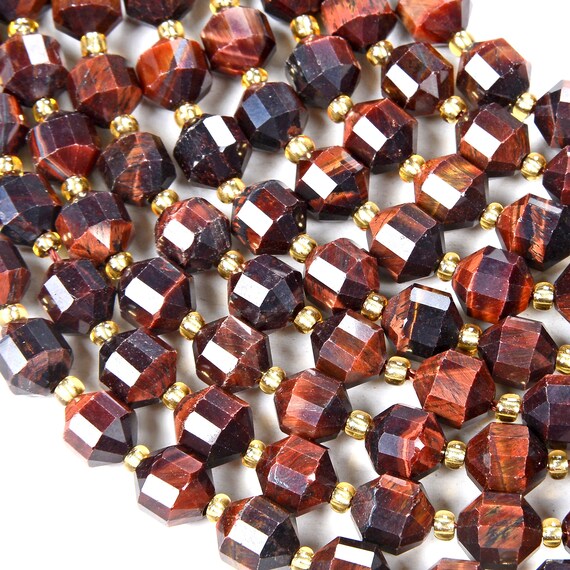 6mm Red Tiger Eye Gemstone Faceted Prism Double Point Cut Loose Beads Bulk Lot 1,2,6,12 And 50 (d37)