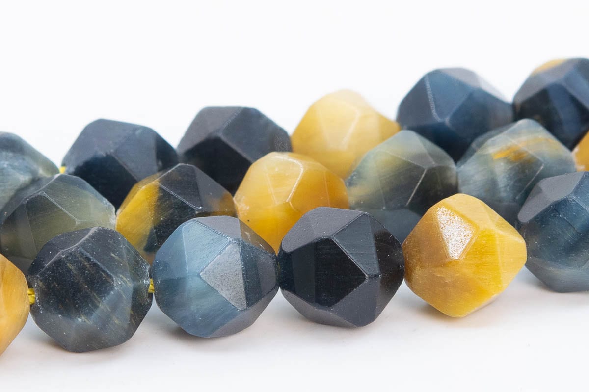 7-8mm Golden Blue Tiger Eye Beads Grade Aa Gemstone Star Cut Faceted Loose Beads 15" / 7.5" Bulk Lot Options