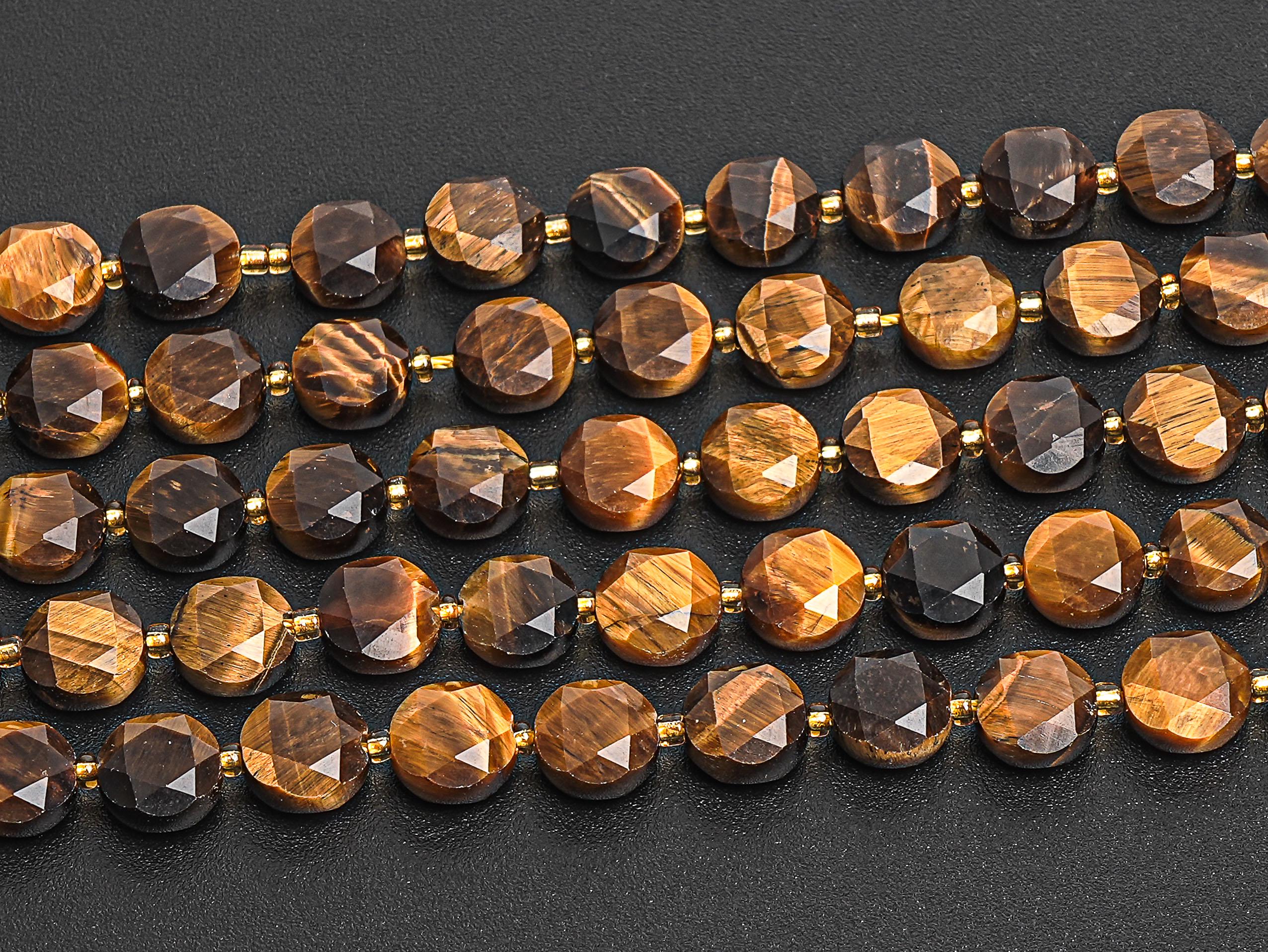 8mm Brown Tiger Eye Beads Grade Aa Genuine Natural Gemstone Faceted Coin Loose Beads 15"/7.5" Bulk Lot Options