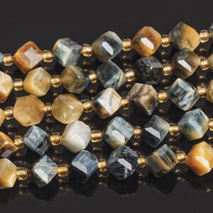 8mm Yellow Blue Tiger Eye Beads Grade Aaa Genuine Natural Gemstone Faceted Cube Loose Beads 15"/7.5" Bulk Lot Options