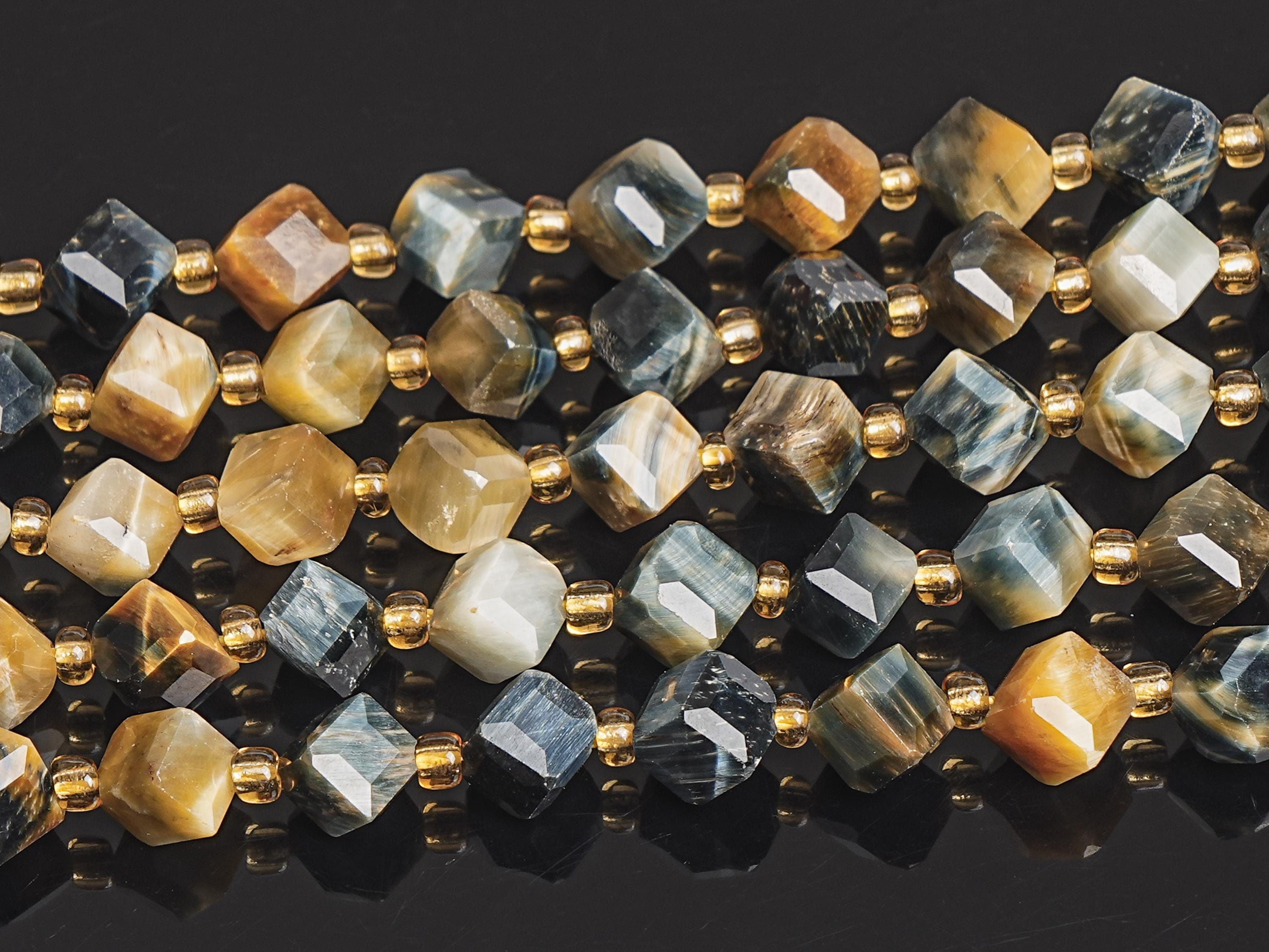 8mm Yellow Blue Tiger Eye Beads Grade Aaa Genuine Natural Gemstone Faceted Cube Loose Beads 15"/7.5" Bulk Lot Options