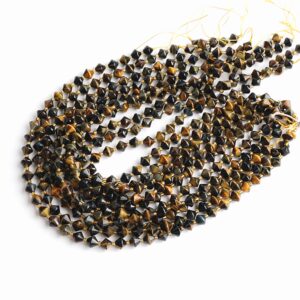 8mm Yellow Black Tiger Eye Beads Grade Aa Genuine Natural Gemstone Bicone Faceted Loose Beads 15"/7.5" Bulk Lot Options