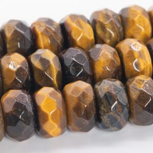 8x5mm Yellow Tiger Eye Beads Grade A Genuine Natural Gemstone Faceted Rondelle Loose Beads 15" / 7.5" Bulk Lot Options (110550)