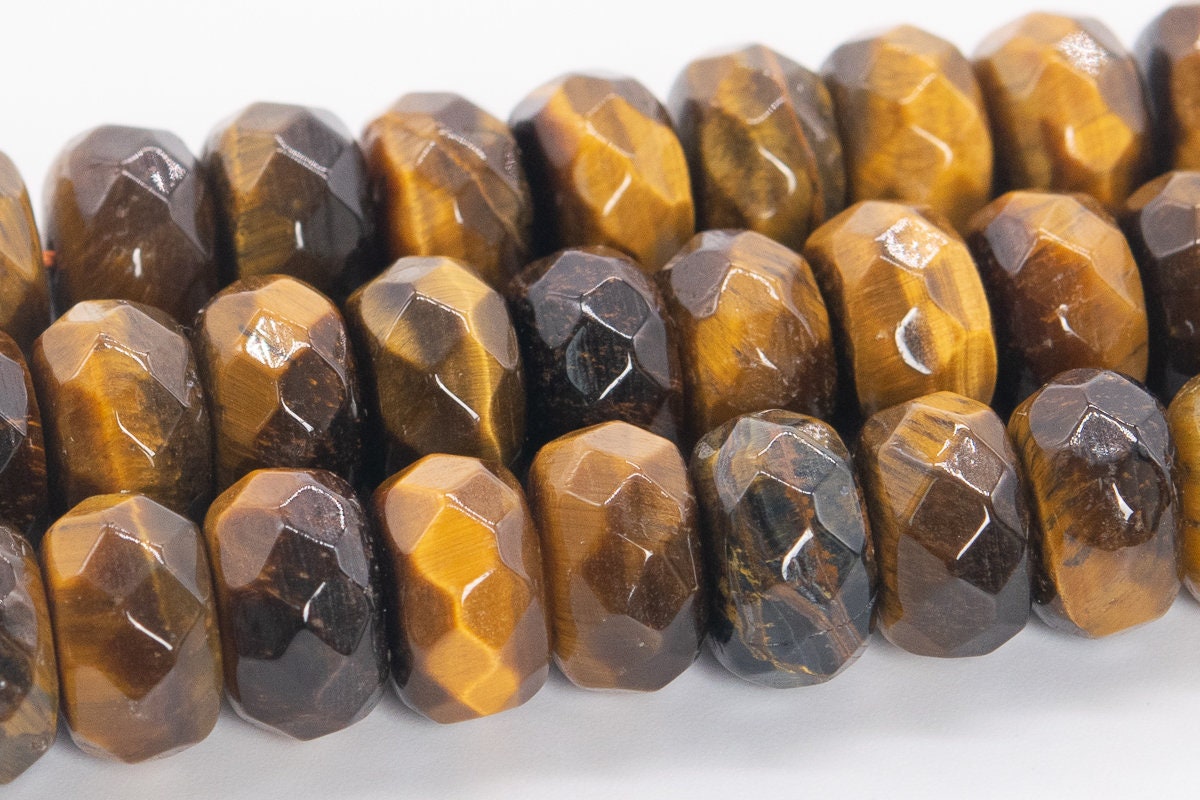 8x5mm Yellow Tiger Eye Beads Grade A Genuine Natural Gemstone Faceted Rondelle Loose Beads 15" / 7.5" Bulk Lot Options (110550)