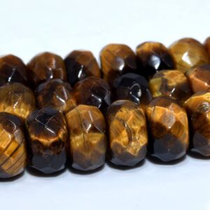 8x5mm Yellow Tiger Eye Beads Grade A Genuine Natural Gemstone Faceted Rondelle Loose Beads 15" / 7.5" Bulk Lot Options