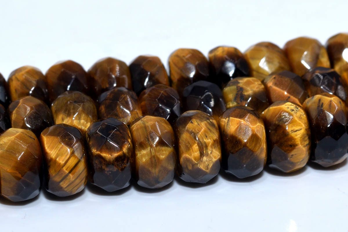 8x5mm Yellow Tiger Eye Beads Grade A Genuine Natural Gemstone Faceted Rondelle Loose Beads 15" / 7.5" Bulk Lot Options