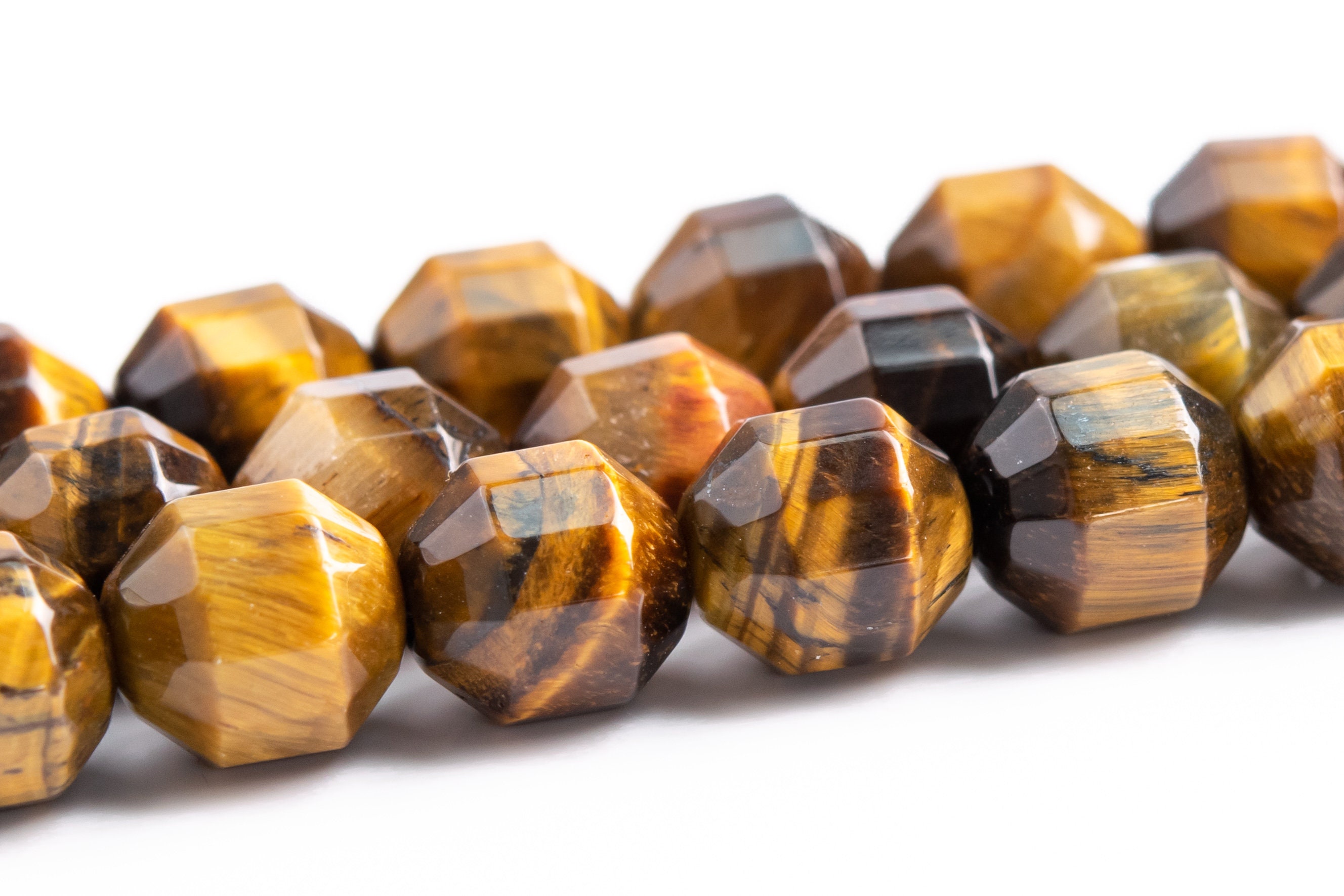8x7mm Yellow Tiger Eye Beads Faceted Bicone Barrel Drum Grade Aa Genuine Natural Gemstone Loose Beads 15" / 7.5" Bulk Lot Options (117581)