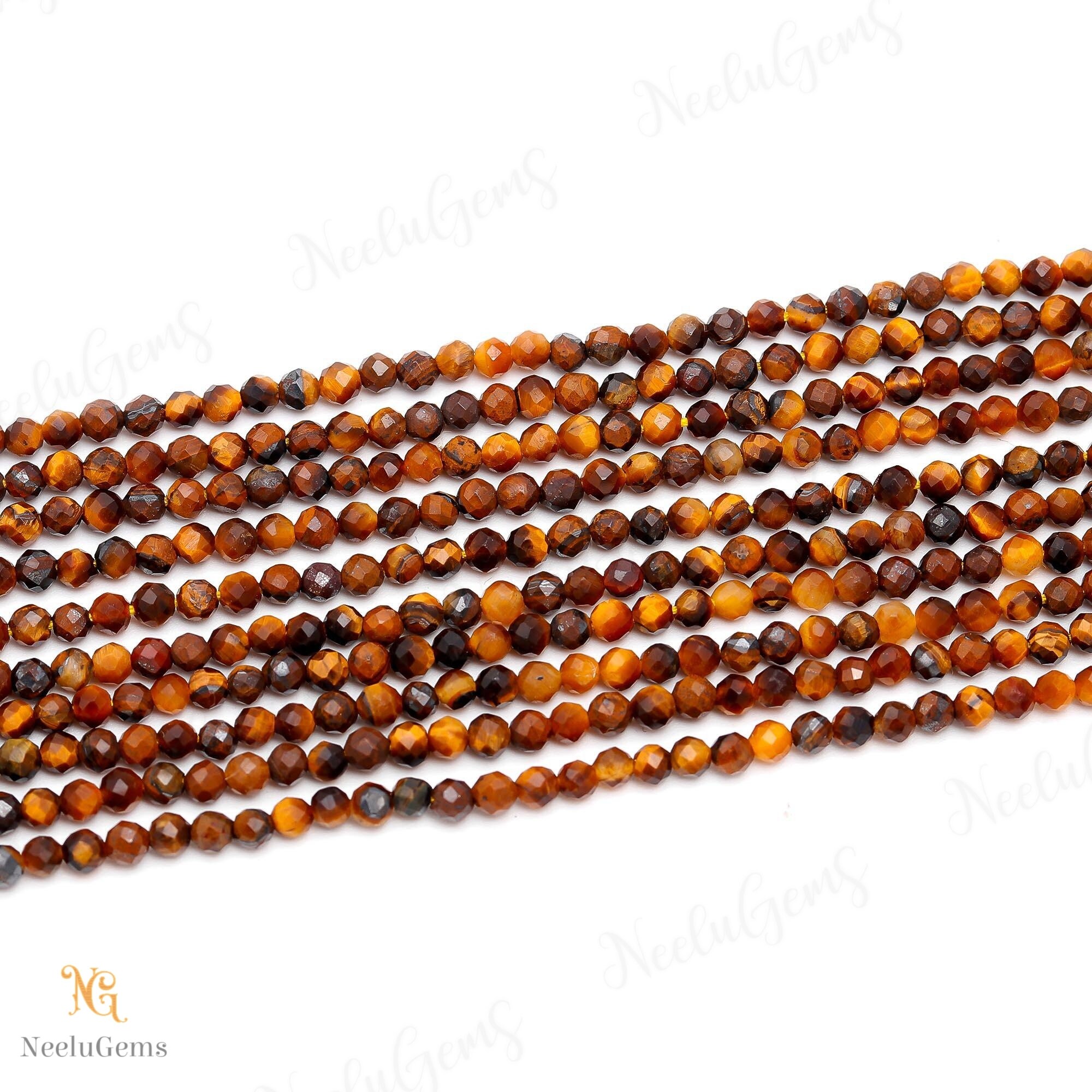 Aaa+ Natural Tiger's Eye Microcut Faceted Beads, 2.5-3 Mm Yellow Tiger's Eye Tiny Rondelle Beads, 13"gemstone Beads For Handmade Jewelry