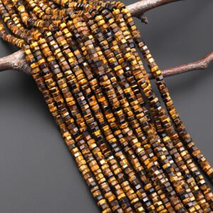 Aaa Faceted Natural Tiger's Eye Beads 6mm Hexagon Heishi Rondelle 15.5" Strand