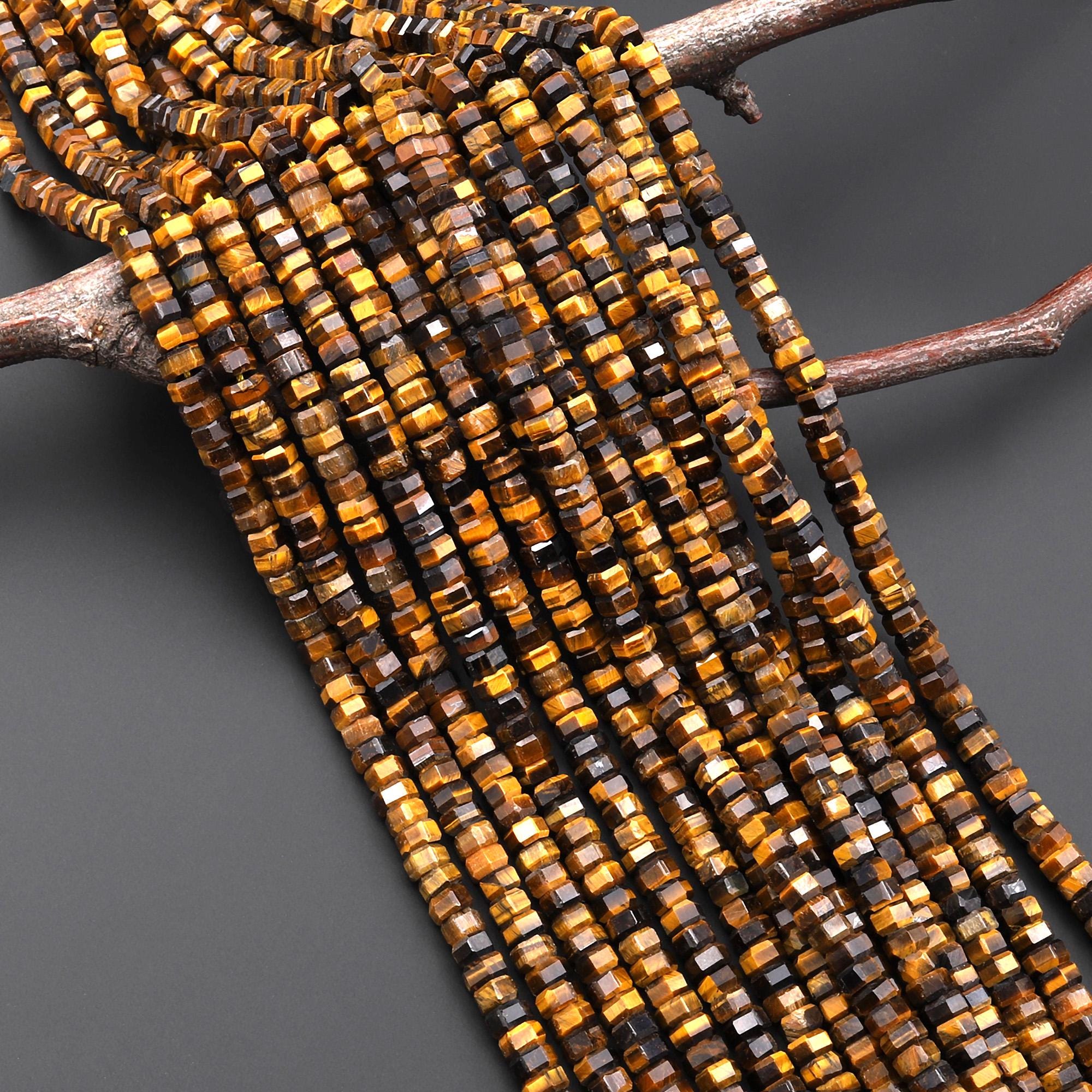 Aaa Faceted Natural Tiger's Eye Beads 6mm Hexagon Heishi Rondelle 15.5" Strand