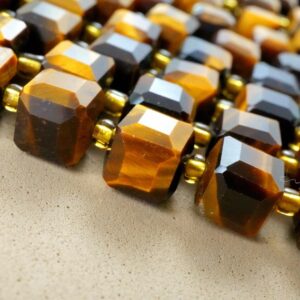 Tiger Eye Beads (Cube)(Faceted)(8mm)(15"Strand)