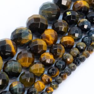 Yellow Blue Tiger Eye Beads Genuine Natural Grade Aaa Gemstone Faceted Round Loose Beads 4mm 6mm 8mm 10mm 12mm Bulk Lot Options