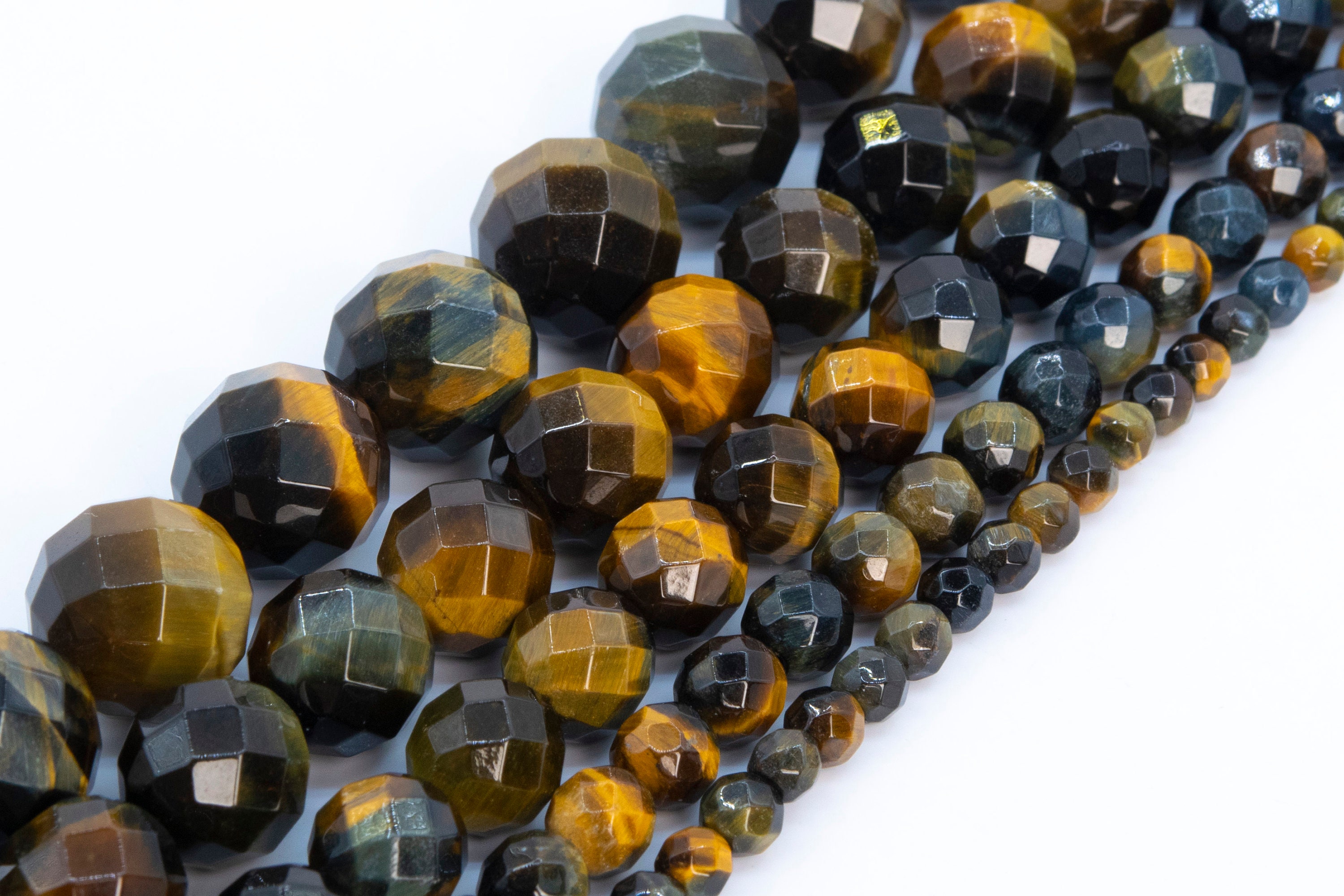 Yellow Blue Tiger Eye Beads Genuine Natural Grade Aaa Gemstone Faceted Round Loose Beads 4mm 6mm 8mm 10mm 12mm Bulk Lot Options