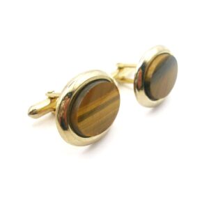 Tiger Eye Gemstone Cuff Links vintage gold tone Men's Formal Suit Accessory