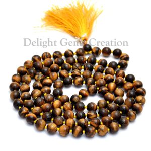 Tiger Eye 108 Beads Mala Necklace, Spiritual Meditation Tassel Tiger Eye 108 Beads Mala Necklace, Spiritual Meditation Tassel