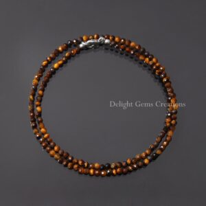 3mm Tiger Eye Beaded Necklace, Micro Faceted Tiger Eye Round Beads Necklace, Tiny Beads Necklace, Minimalist Tiger Eye Jewelry, Gift for Her 3mm Tiger Eye Beaded Necklace, Micro Faceted Tiger Eye Round Beads Necklace, Tiny Beads Necklace, Minimalist Tiger Eye Jewelry, Gift for Her