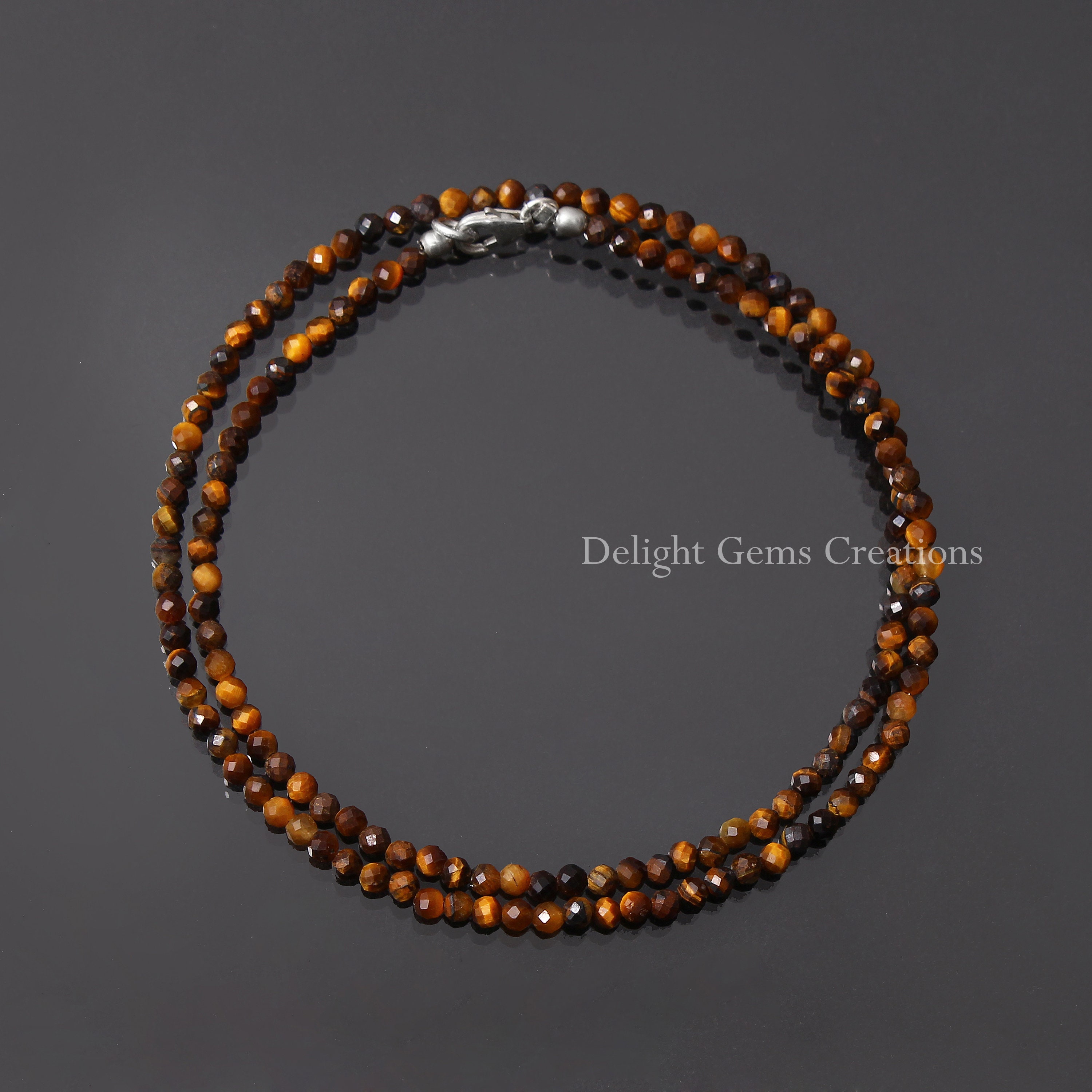 3mm Tiger Eye Beaded Necklace, Micro Faceted Tiger Eye Round Beads Necklace, Tiny Beads Necklace, Minimalist Tiger Eye Jewelry, Gift For Her