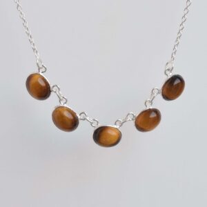 Tiger Eye 925 Sterling Silver Necklace: Handmade Oval Gemstone Chain Tiger Eye 925 Sterling Silver Necklace: Handmade Oval Gemstone Chain