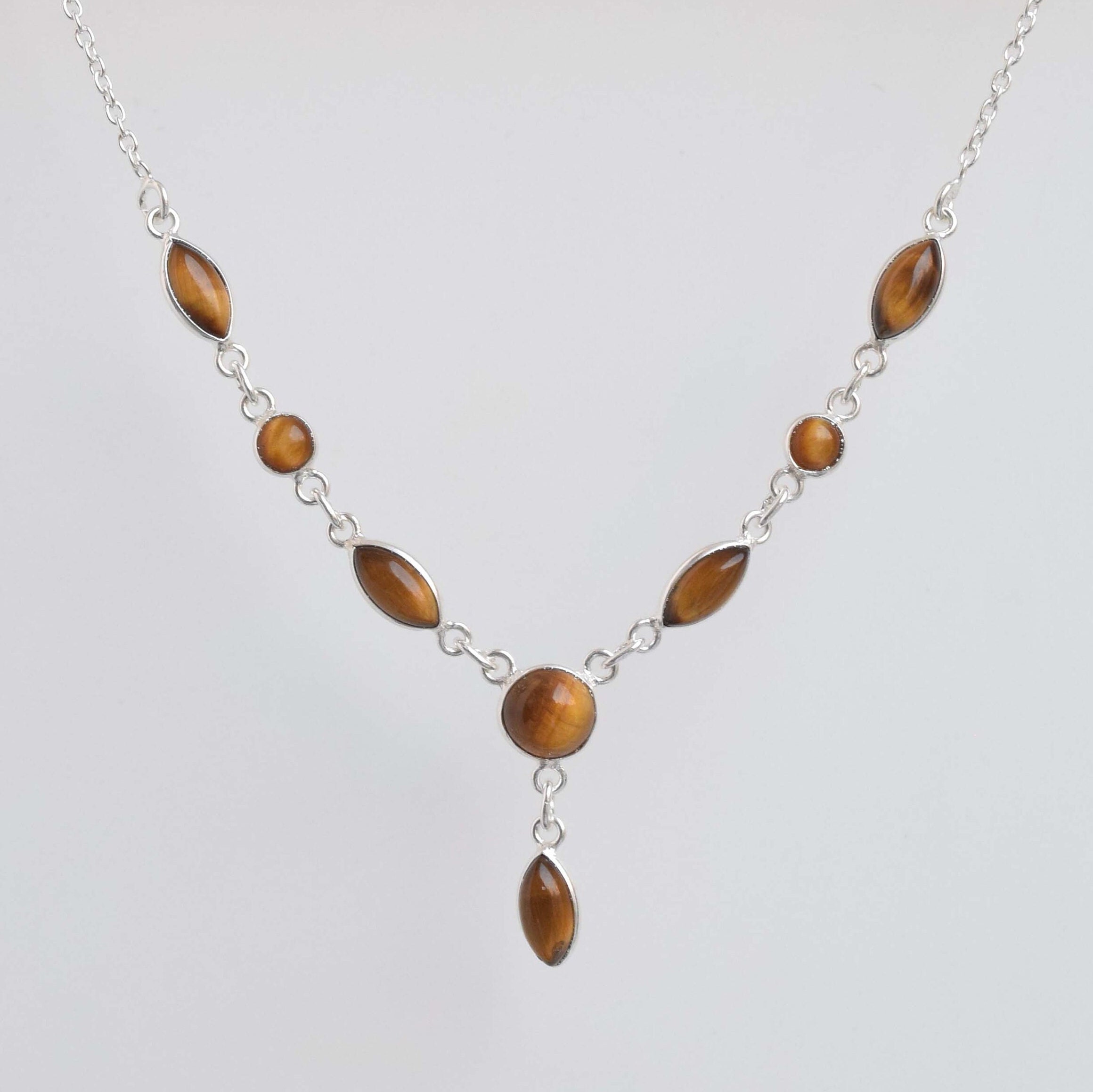 Tiger Eye 925 Sterling Silver Necklace: Handmade Gemstone Chain