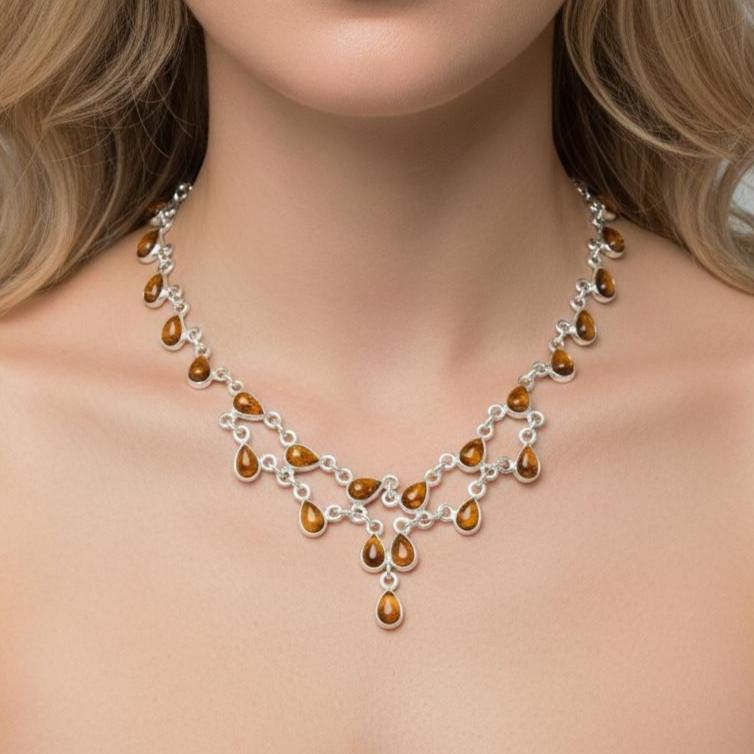 Tiger Eye Necklace, 925 Sterling Silver Jewelry, Gemstone Jewelry, Natural Jewelry, Adjustable Chain Handmade Jewelry, Anniversary Gifts