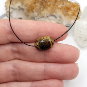 Adjustable Tiger's Eye Necklace: Sterling Silver Sliding Bead, Cotton Cord Adjustable Tiger's Eye Necklace: Sterling Silver Sliding Bead, Cotton Cord
