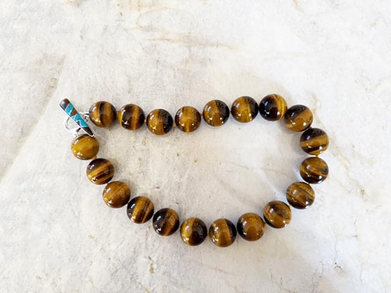 Tiger Eye Beaded Statement Necklace - Sterling Silver Clasp, Handmade Artisan Jewelry