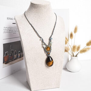 Brown Tiger Eye Macrame Necklace Genuine Natural Grade AAA Tiger Eye Necklace Gemstone Neckalce (95905) Brown Tiger Eye Macrame Necklace Genuine Natural Grade AAA Tiger Eye Necklace Gemstone Neckalce (95905)