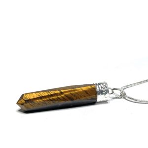 Tiger Eye Crystal Point Necklace: Silver Accent, 18" Snake Chain Tiger Eye Crystal Point Necklace: Silver Accent, 18" Snake Chain