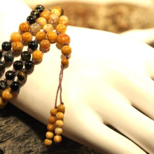 Fossil Coral And Natural Blue Tiger Eye Mala • 108+1 • 6mm • Mystery Lover Gift • Original Gift That Will Be Appreciated • 4541 Fossil Coral And Natural Blue Tiger Eye Mala • 108+1 • 6mm • Mystery Lover Gift • Original Gift That Will Be Appreciated • 4541
