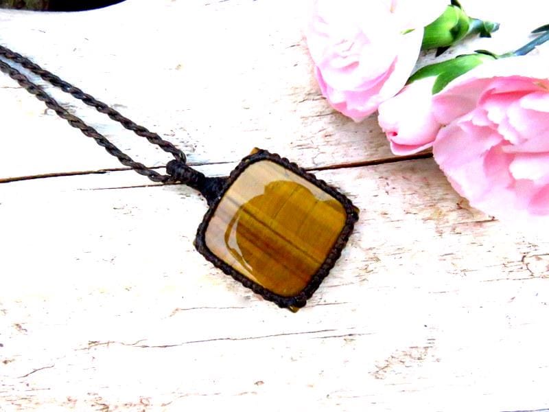 Golden Tiger Eye Macrame Necklace, Gemstone Necklace, Gift Ideas For Him, For Her, Fathers Day Gift, Chakra Necklace, Mothers Day Gift