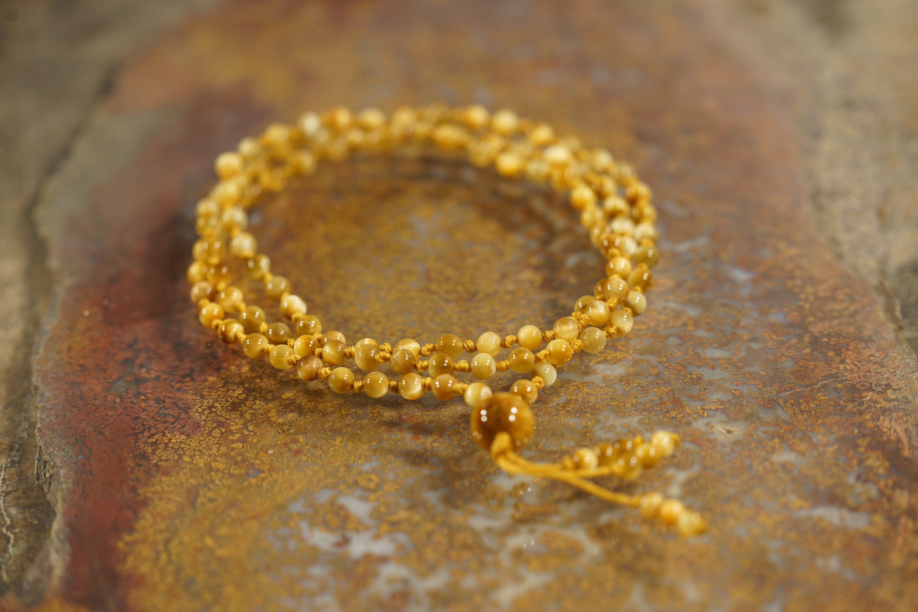 Golden Tiger Eye Mala • Tiger Eye Tassel Necklace • Golden Tiger Eye Mala Beads • Present For A Yoga Lover • Dainty Mala • 4mm • 4663