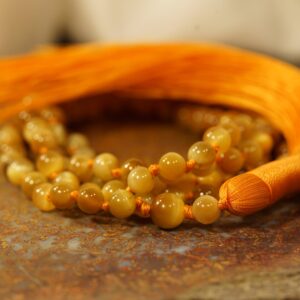 Golden Tiger Eye Mala • Micro Tiger Eye Necklace • Tiger's Eye Jewelry • Necklace With Orange Tassel • 108+1 • Hand-knotted Mala • 4574 Golden Tiger Eye Mala • Micro Tiger Eye Necklace • Tiger's Eye Jewelry • Necklace With Orange Tassel • 108+1 • Hand-knotted Mala • 4574