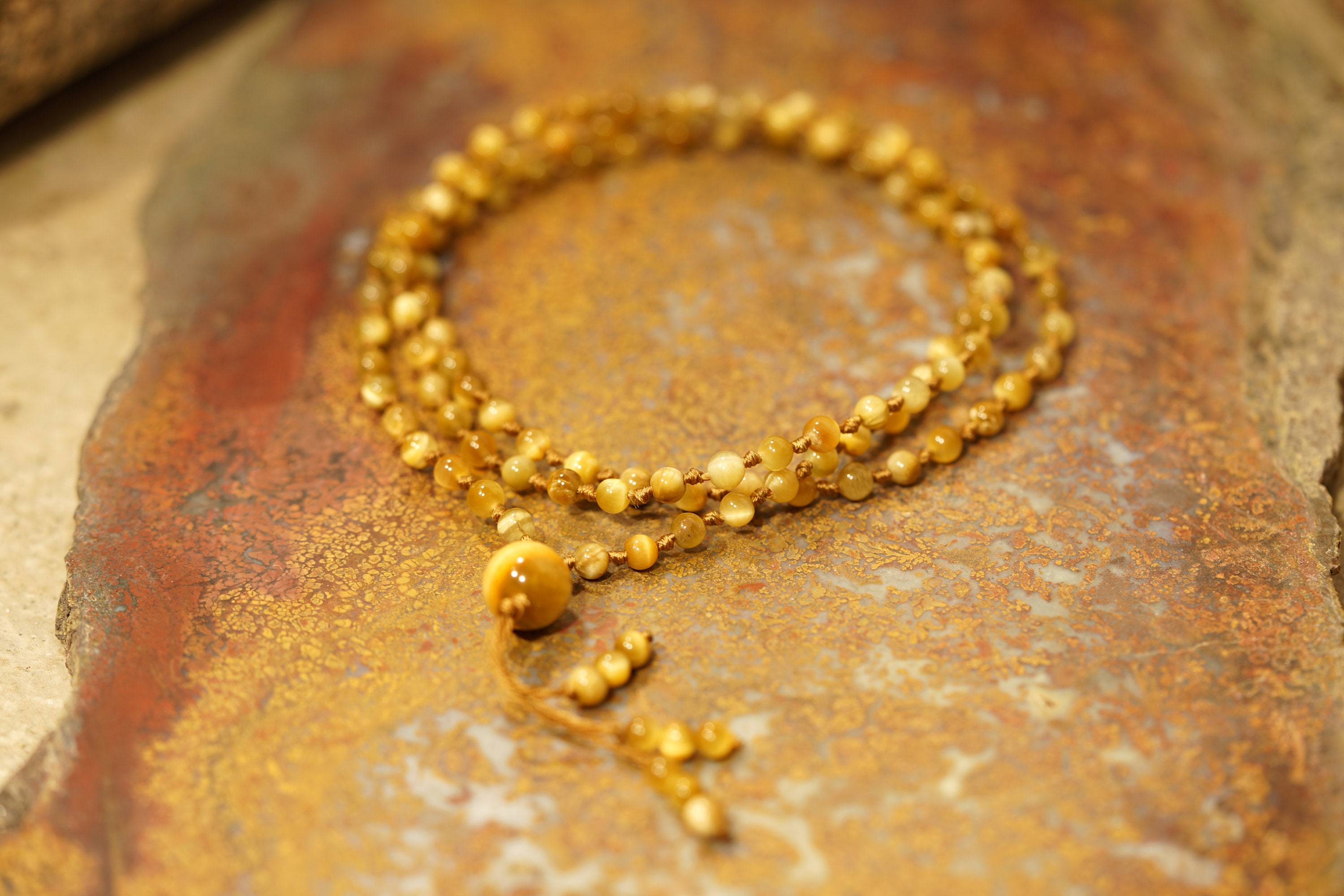 Golden Tiger Eye Mala • Tiger Eye Tassel Necklace • Golden Tiger Eye Mala Beads • Present For A Yoga Lover • Dainty Mala • 4mm • 2257