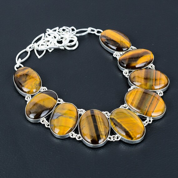 Handmade Tiger's Eye 925 Sterling Silver Necklace - Adjustable